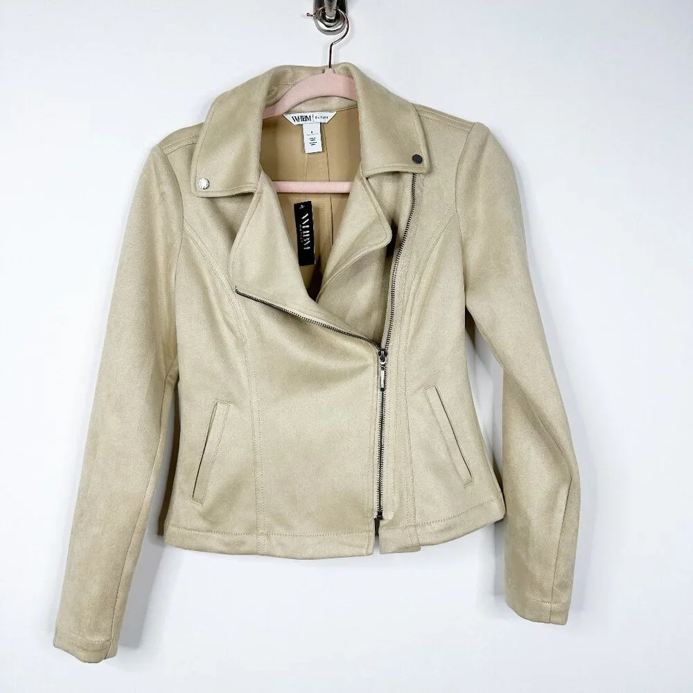 NWT White House Black Market Faux Suede Moto Jacket Irish Cream 0 #WHBM60